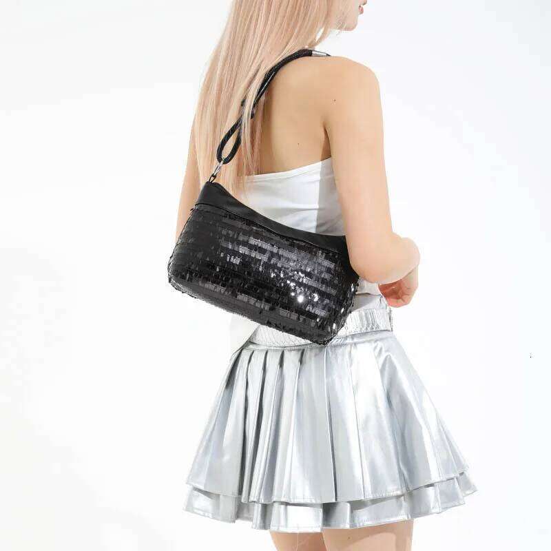 Casual Sequined Patchwork Women Shoulder Bags Simple Versatile Ladies Commuter Handbags Solid Color Cool Girl Underarm Bag Purse Y260205