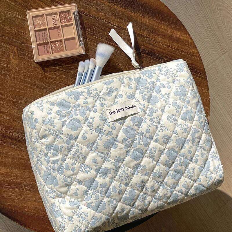 Fashion Women Vintage Rose Makeup Bag Large Capacity Quilting Cotton Tote Bags Cosmetic Travel Organizer Storage Handbag Y260206
