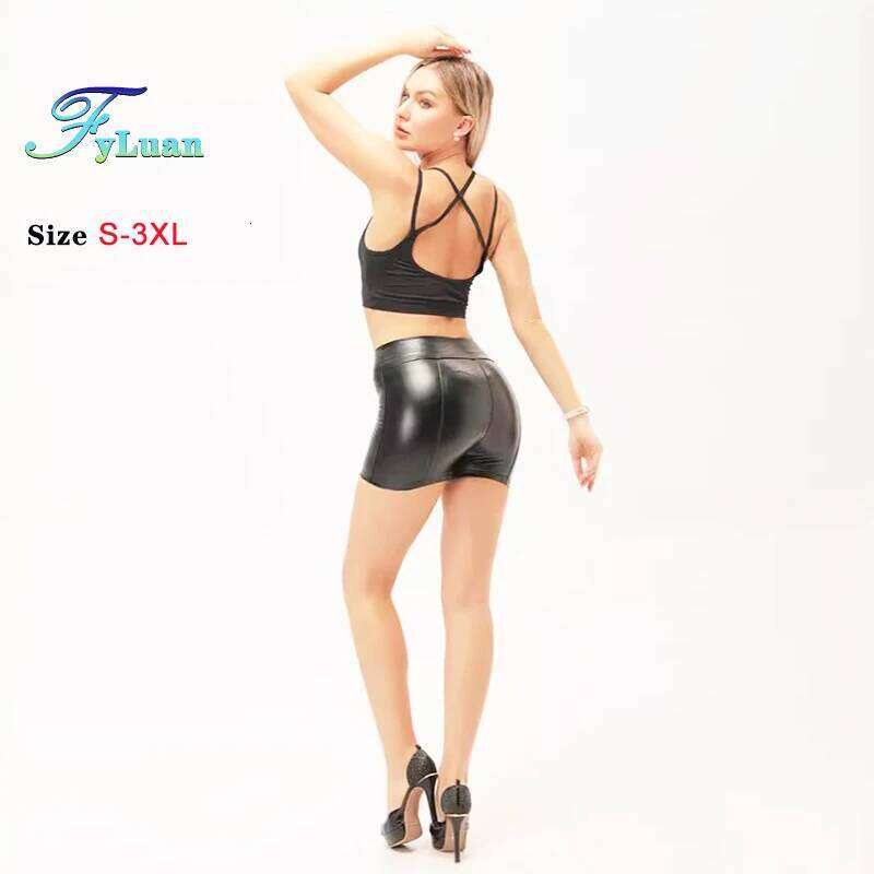 New Black Tight Leather Pants Women Pu Fashion Woman Hotpants Sexy Yoga Leggings High Waisted Nightclub Hot Shorts XJ260206