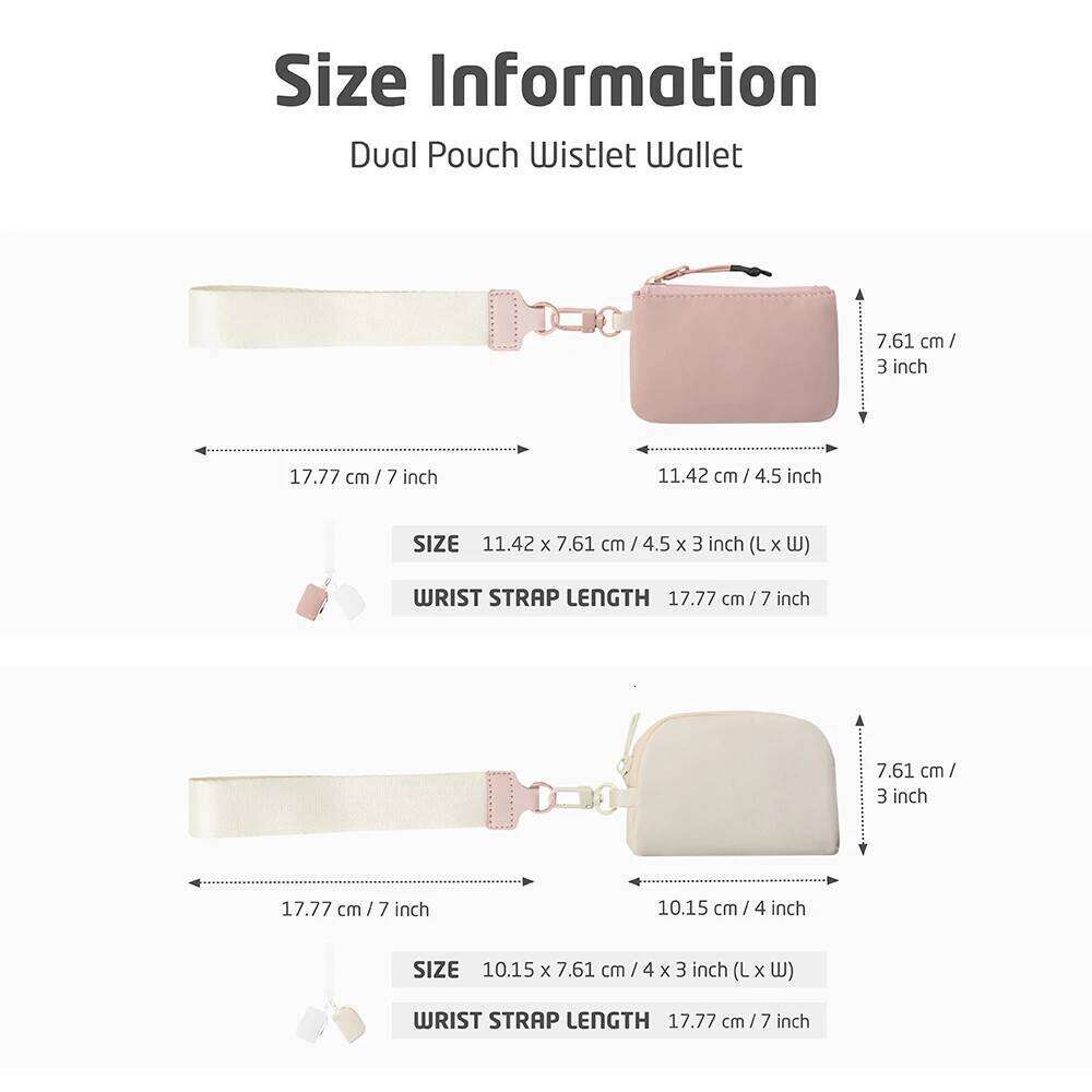 Portable Double Pouch Wristlet Keychain Wallet Small Zipper Coin Purse Women Detachable Key Card Holder Change Pocket Handbag Y260206