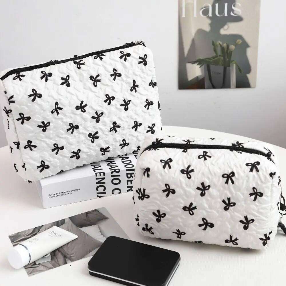 New Bowknit Print Cosmetic Large Capacity Pink Color Makeup Toiletry Bag Travel Y260206
