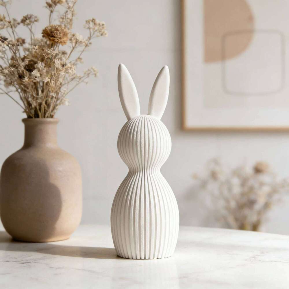 3D Printed Easter Bunny Striped Figurine | Festive Home Decor S260204