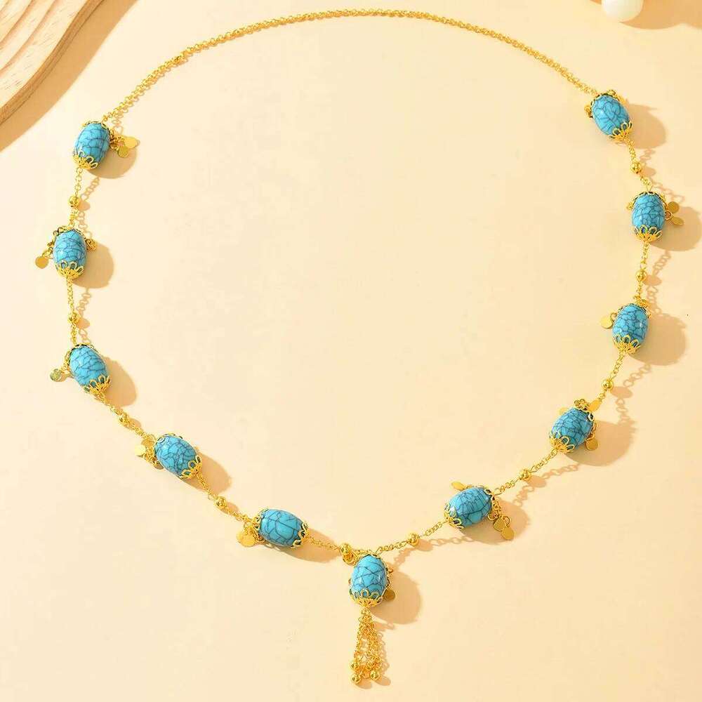 A Blue Oval Pendant Necklace With Ethnic Style Suitable For Formal Banquet Beach Party Or Wedding Dress Yuansiqi