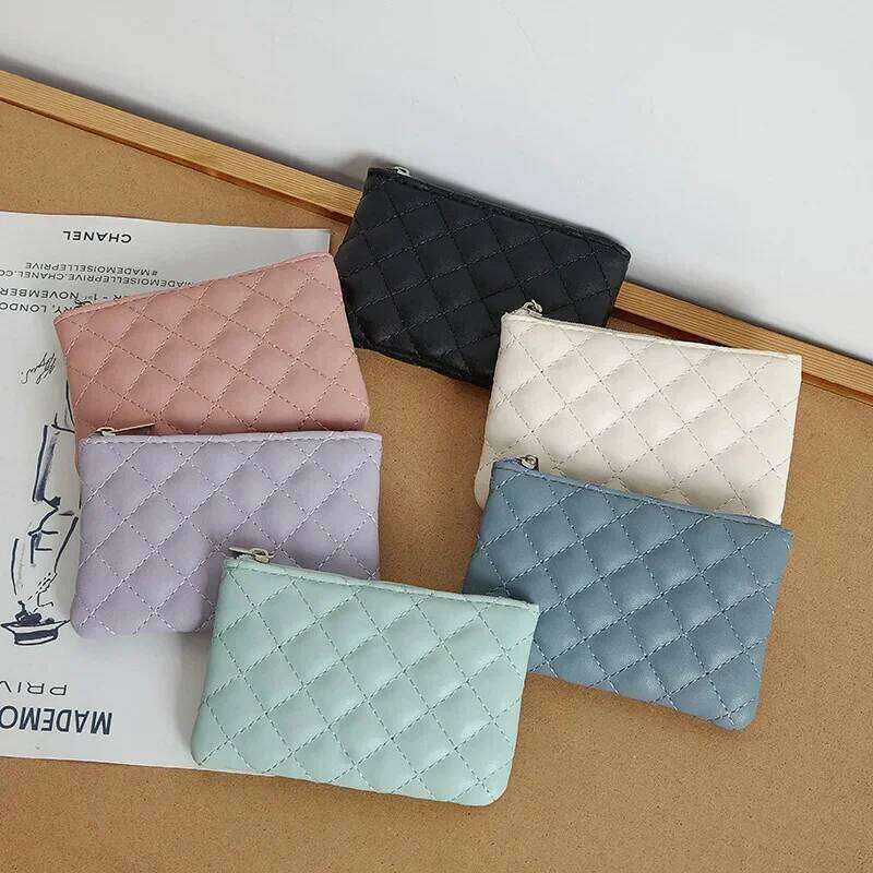 PU Soft Leather Diamond Grid Short Wallet Women Bag Zipper Coin Pouch Credit Card ID Holder Mini Purse Y260206