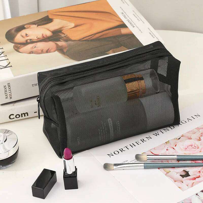 Fashion Transparent Mesh Makeup Bag Women Mini Simple Cosmetic Lipstick Storage Organizer Pouch Portable Nylon Ladies Handbag Y260206