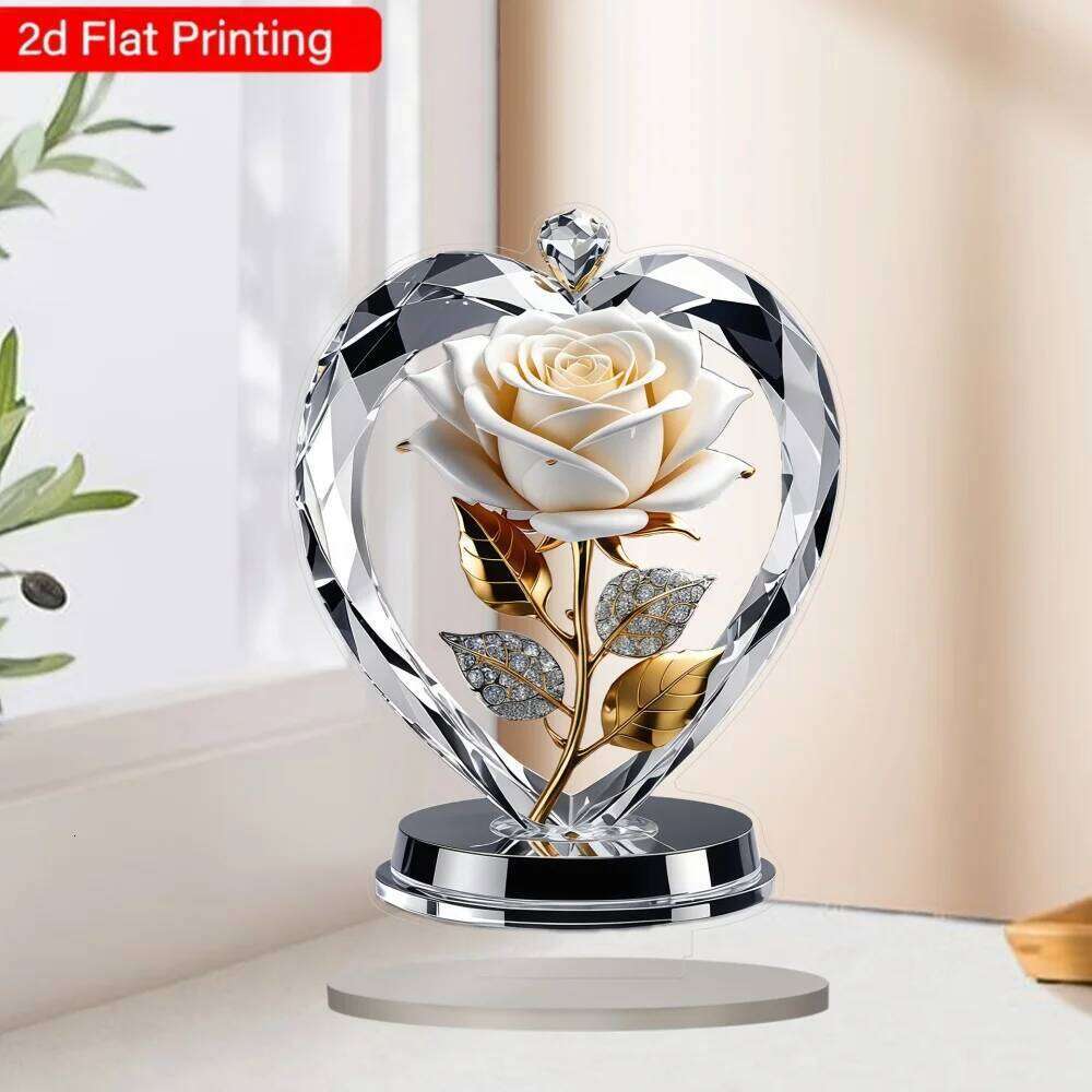 1 piece of luxury romantic crystal heart rose 2D acrylic ornament desktop decoration S260204