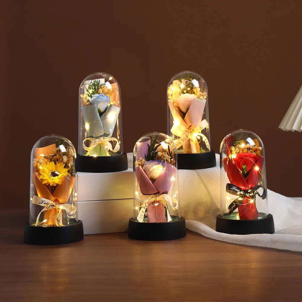 Preserved Gift Long-Lasting Eternal Rose Decor Sunflower Led Light Warm Artificial Flower Ornament For Office Desktop S260204