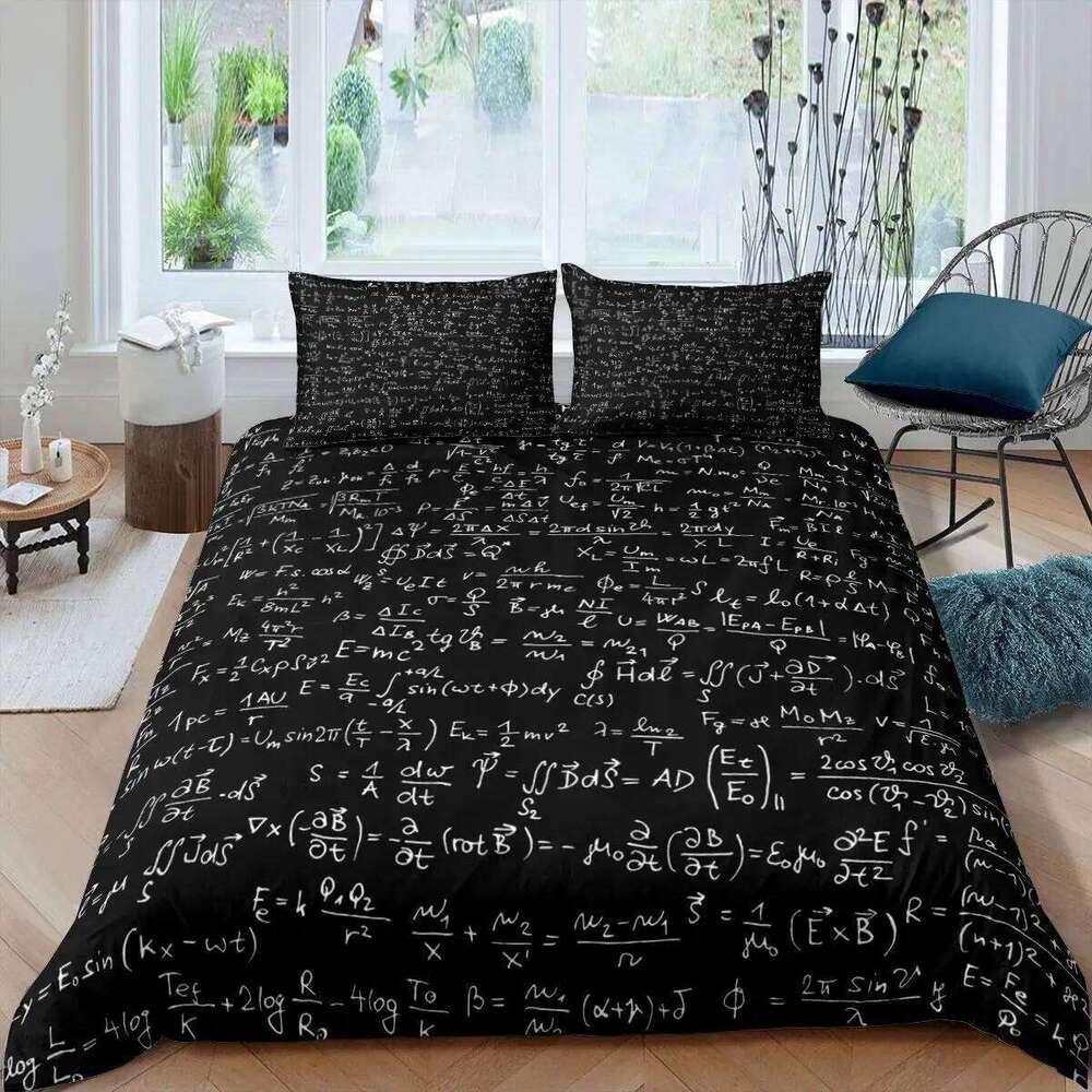 Math Equations Duvet Set Hourglass Purple Galaxy Comforter Cover Physics Formula Dorm Bedding Sets Science Geometry Axis XJ260206