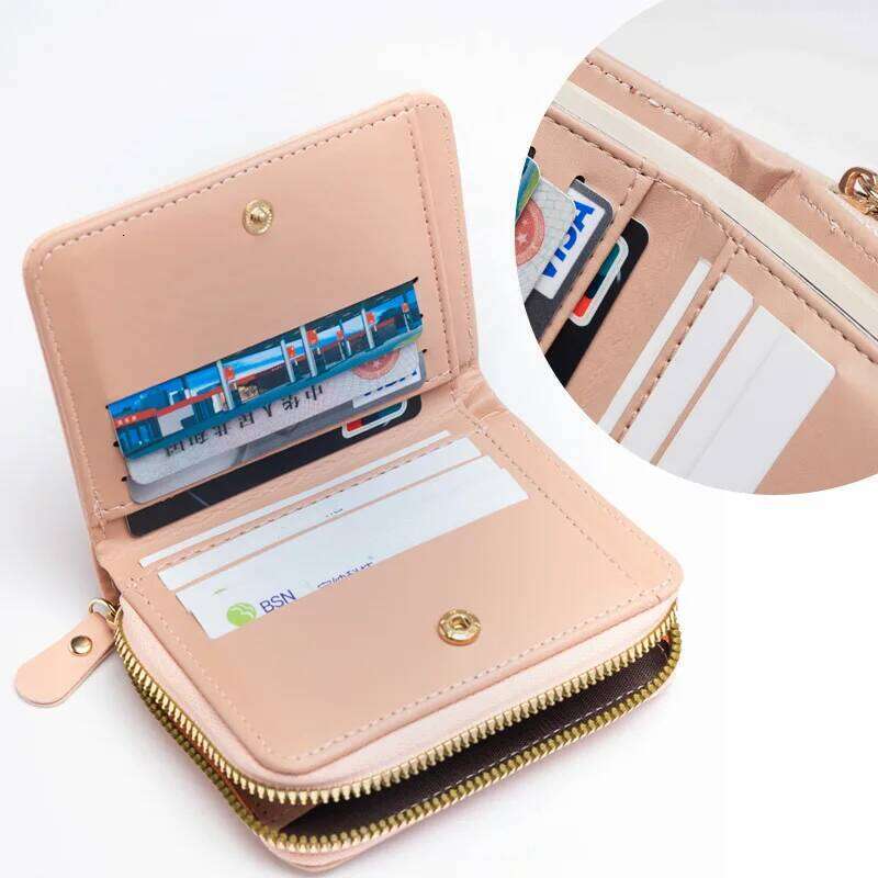 2026 Women Fashion Zipper Wallet with Coin Purse PU Leather Plaid Purses Ladies Cute Mini Small Card Pack Y260206