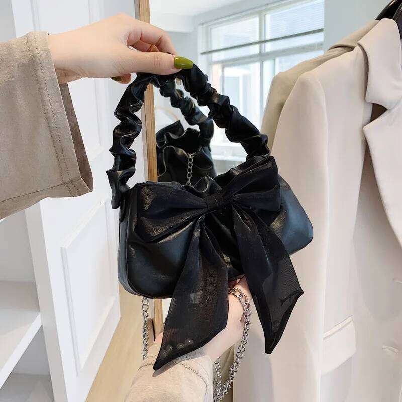 Fashion Tote bag Retro Handbags for Women Girl's Sweet Bow Single Shoulder Chain Crossbody Bag Fold Purses and Handbag Y260205