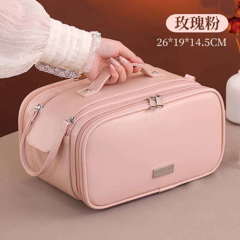 Large Capacity Women's Makeup Bag Multiple Compartments Waterproof Travel Cosmetic Organizer with Brush Holder Y260206