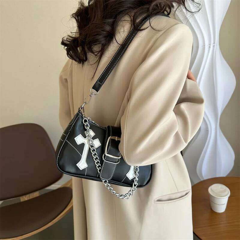 Y2k Cool Girls Underarm Pu Leather Design Women's Small Shoulder Autumn Vintage Female Chain Crossbody Bag Tote Purses Y260205