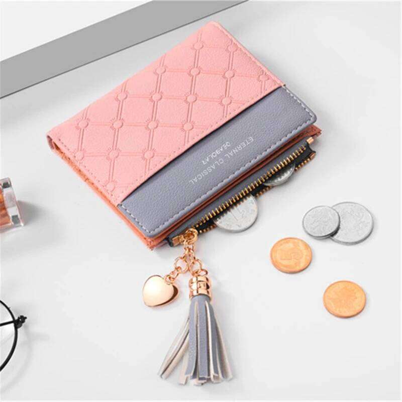 Wallet PU Leather Fashion Fringe Pendant Short Card Holder Folding Women's Coin Purse Y260206