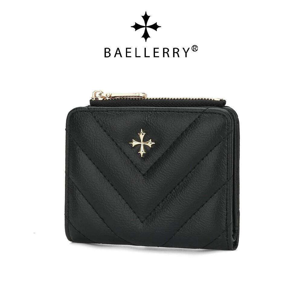 Short Wallet for Women Baellerry Minimalist Korean Card Case with Zipper & Stitching Detail Multi Slot RFID Blocking Small Purse Y260206