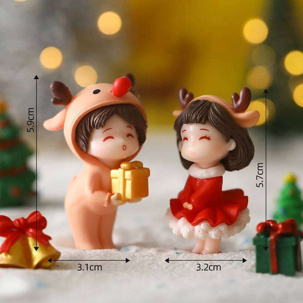 Mini Christmas Sweetheart Couple Statue Decoration Landscape Home Car Ornament Garden Doll S260204
