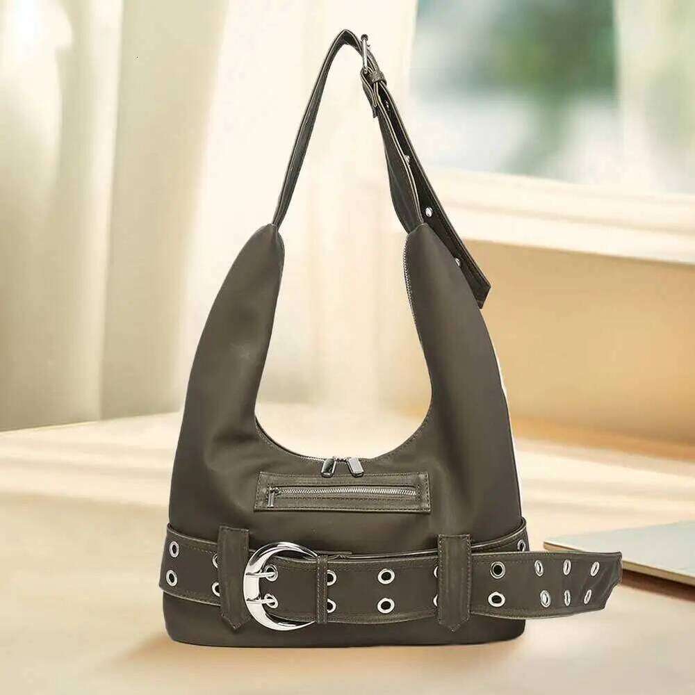 PU Leather Vintage Shoulder Adjustable Strap Y2k Tote Belt buckle Trendy Motorcycle Bag Commute Travel Shopping Handbag Z260207 - view 3