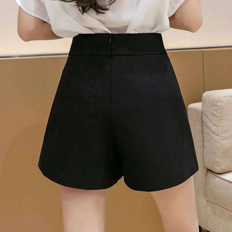 Wide Leg Women's Shorts Fashion Aesthetic Casual High Waist Korean Summer Cotton Black Sexy Elastic Vintage Luxury Short Pants XJ260206