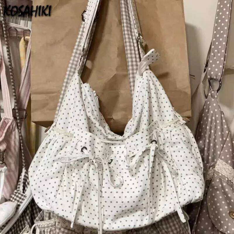 2025 New Vintage Dots Bow Office Lady Underarm Bag Korean Fashion Women Shoulder Bags Y2k Aesthetic Casual Purses and Handbags Y260205