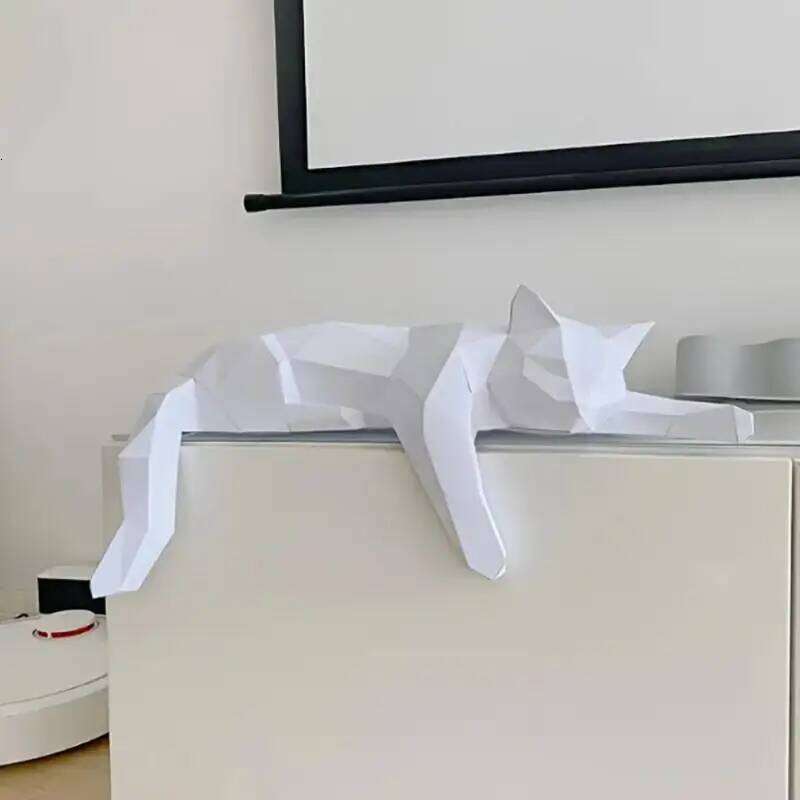 Black White Statue - Geometric Modern Room Figurine Sculpture For Home Office As Table Shelf Desk Decor Lying Cat S260204 d41