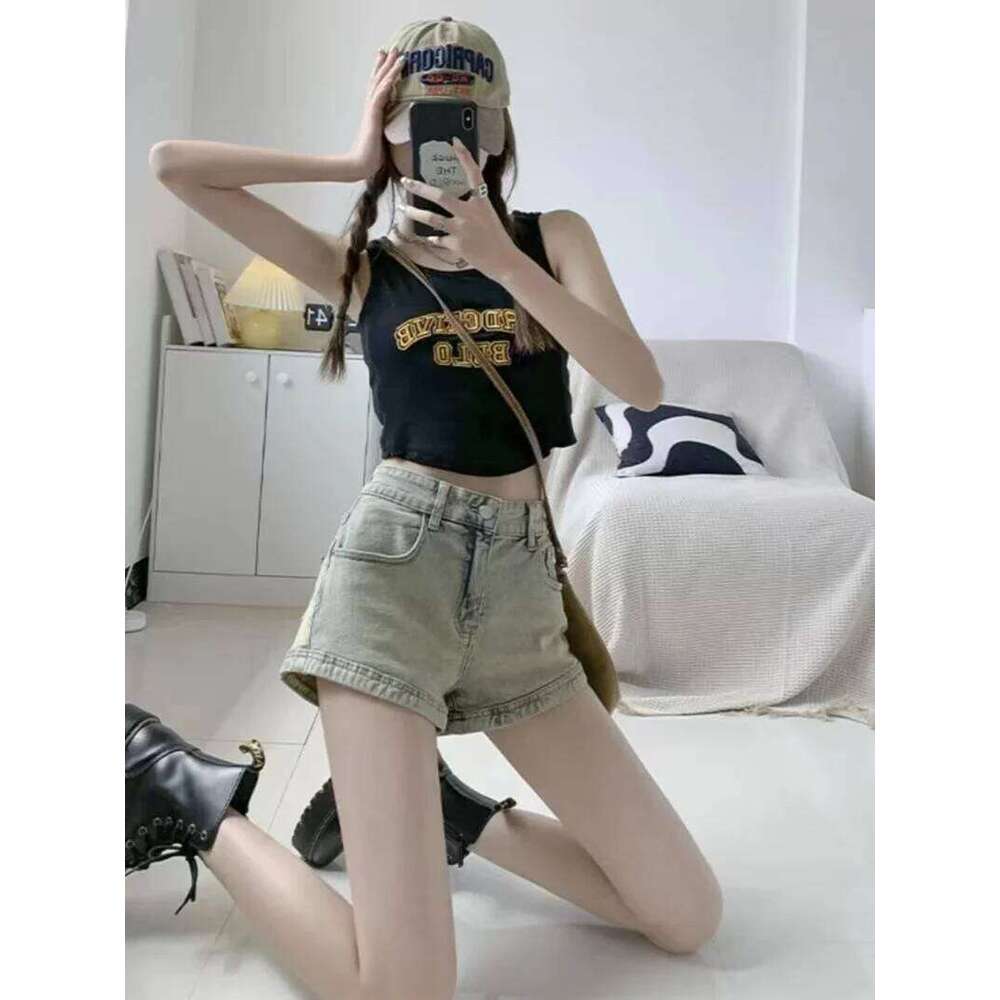 Women's Stretchy Jeans Summer 2025 - High-Waisted American Spicy with Slimming Straight Leg and A-Line Cut Shorts XJ260206