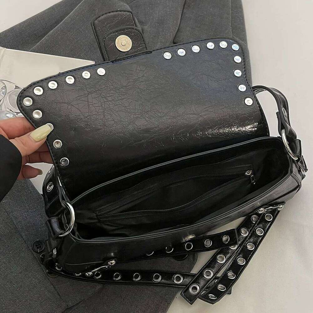 Trendy Punk Steampunk Gothic Style Y2K Fashion Novelty Rivet Decoration Underarm Bag, Simple Shoulder Bag Y260205