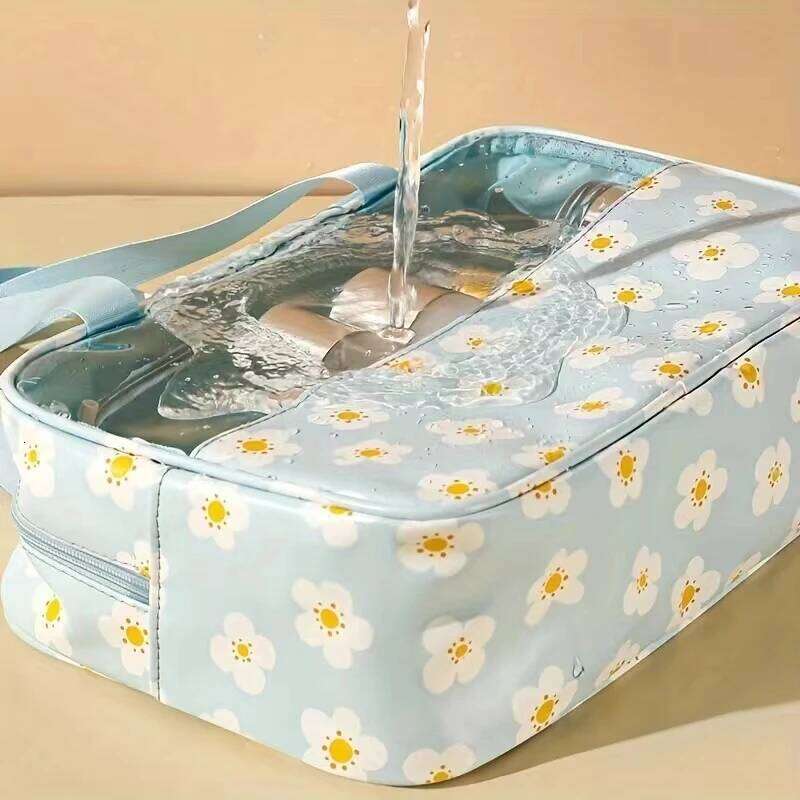 Transparent Makeup Toiletry Large Size Waterproof Swimming Bath Bags Simple PVC Tote PU Splicing Cosmetic Bag Y260206