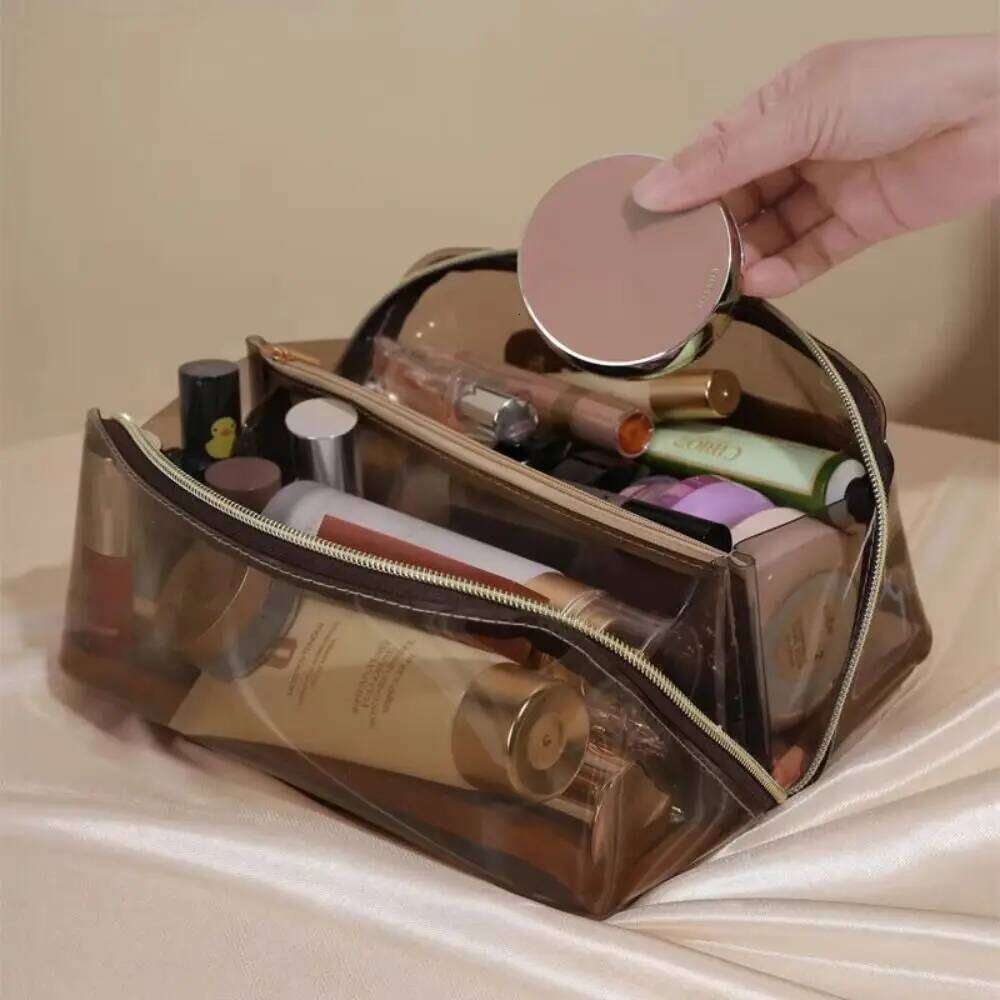 Large Capacity Transparent Makeup Bag Pillow Shape Top Handle Portable Cosmetic Pouch Zipper Closure Easy Carry-On Y260206