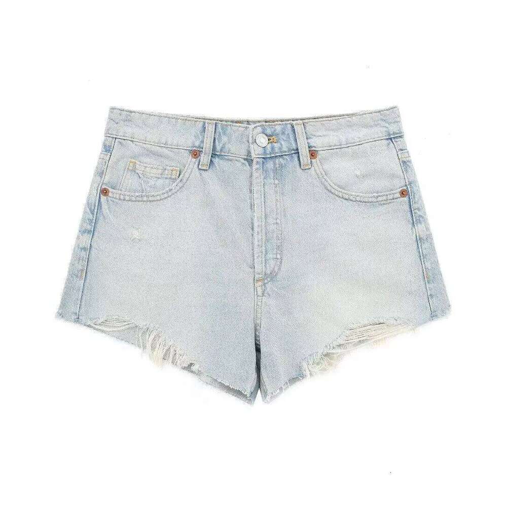 American Style Denim Women Mid Waist Versatile Ripped Hole Jean Shorts Summer Slim Fit Casual Hot Pants XJ260206