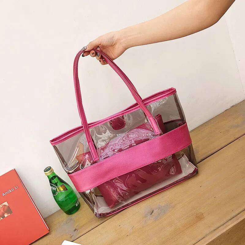PVC European and American Fashion Women's Waterproof Transparent Crystal Jelly Shoulder Mother-in-law Beach Bag Y260204