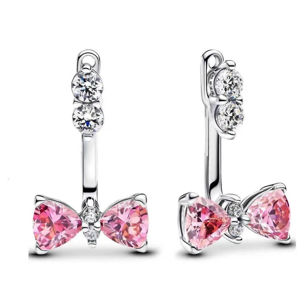 Hot Sale 925 Sterling Silver Romantic Pink Bow Antler Moon Pearl Pendant Earrings Charm Beads Fit Original DIY Trinkets Jewelry