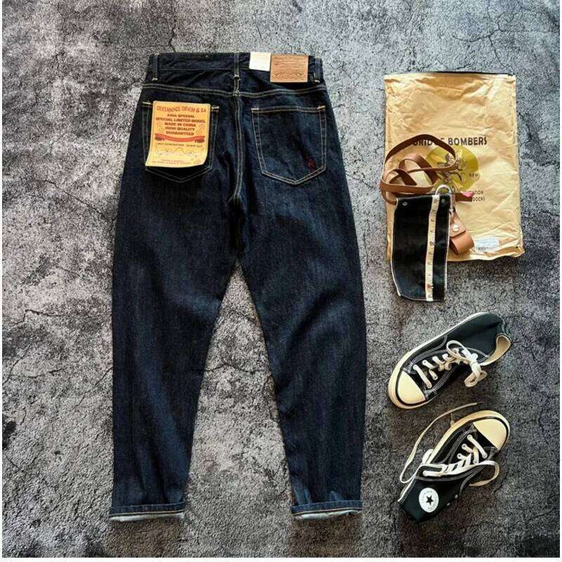 15oz Signature Commemorative American Retro Heavyweight Vintage Red Selvedge Embroidery Washed Denim Jeans Indigo Blue 5KM X260207
