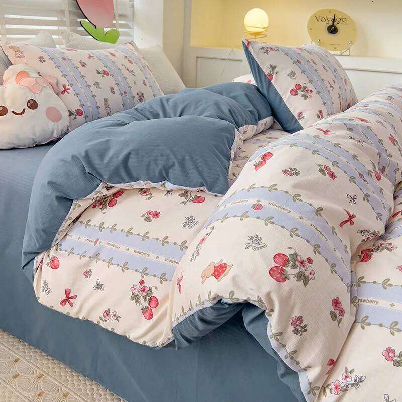 Small Zhu four-piece set of small fresh washed cotton bed sheet and quilt cover XJ260206
