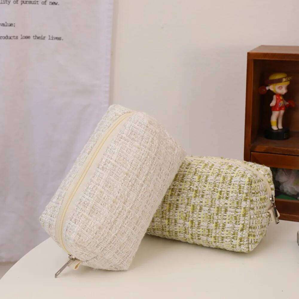 New Canvas Lip Gloss Cute Girl Cosmetic Makeup Handbag Scottish Travel Portable Stationery Pencil Bag Y260206
