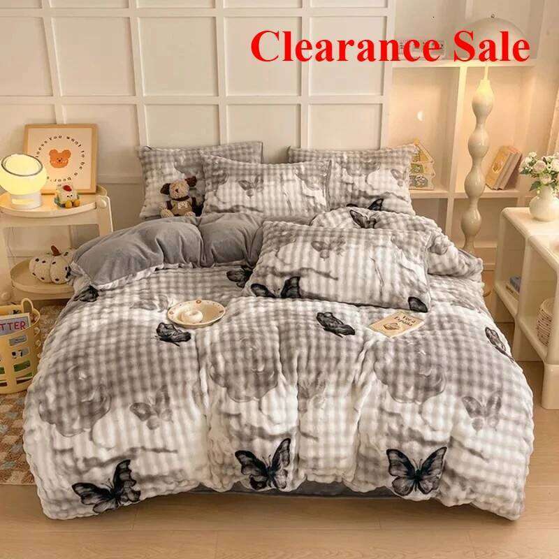 2025 Milk Printed Bubble Four-piece Set Class A Winter Thickened Quilt Cover Sheet Baby Fleece XJ260206