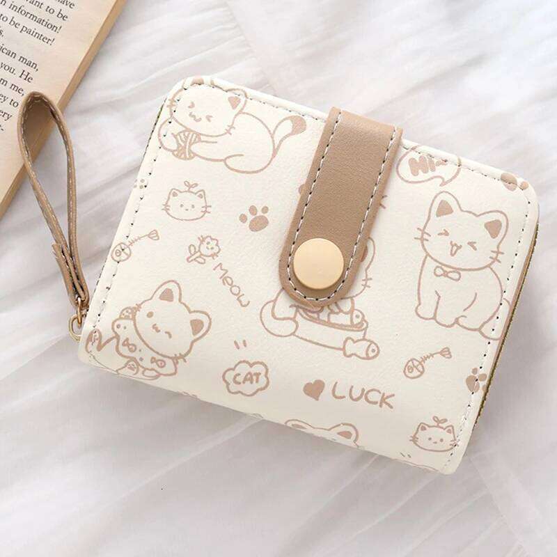 Cute Cat Wallets for Women Card Holder Small Purses with Zip Coin Pocket High Quality Square Hand Bags Y260206