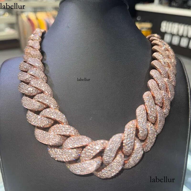 Yu Ying Custom Heavy 20mm 22mm Men Full Iced Out Moissanite Rose Gold Sier Cuban Link Chain Necklace Hip Hop Jewelry 1e