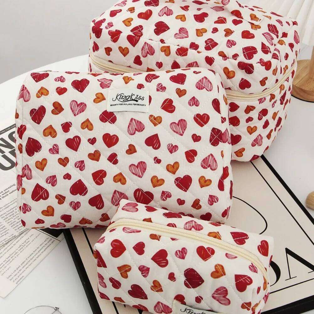 Personality Heart Print Women Cosmetic Handbag Large Capacity Travel Organizer Makeup Toiletry Pouch Tote Zipper Bag Y260206
