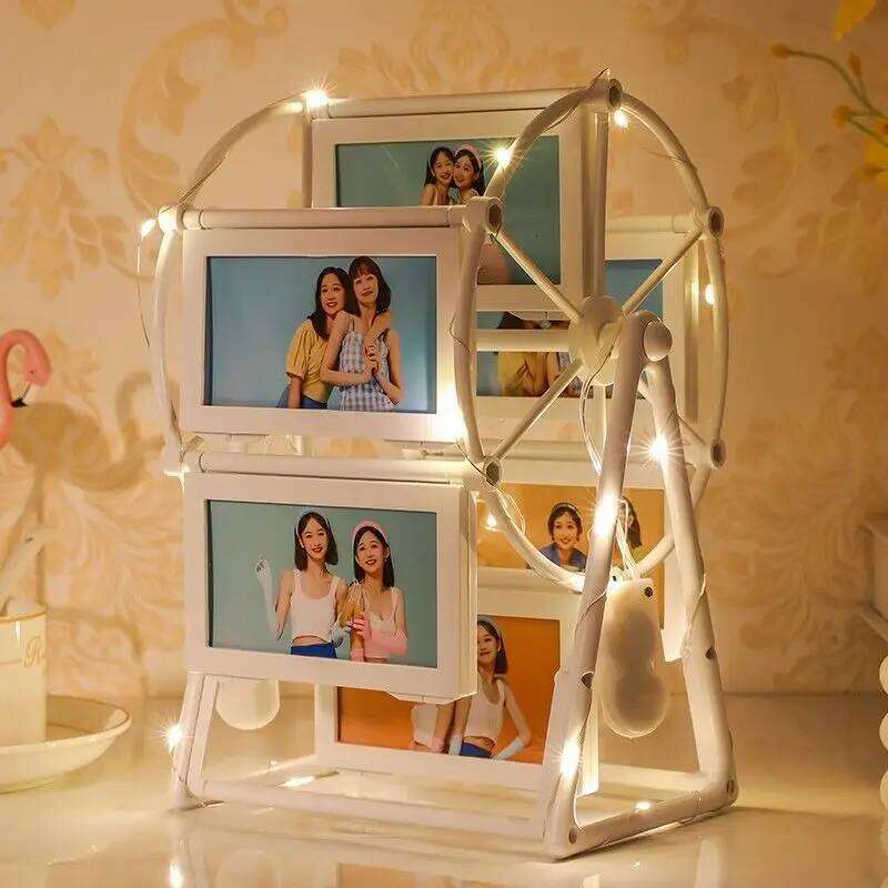 Acrylic Rotary picture frame DIY gifts Free print photos 6/12PCs ferris wheel table top photo shelf modern decor framed art S260205