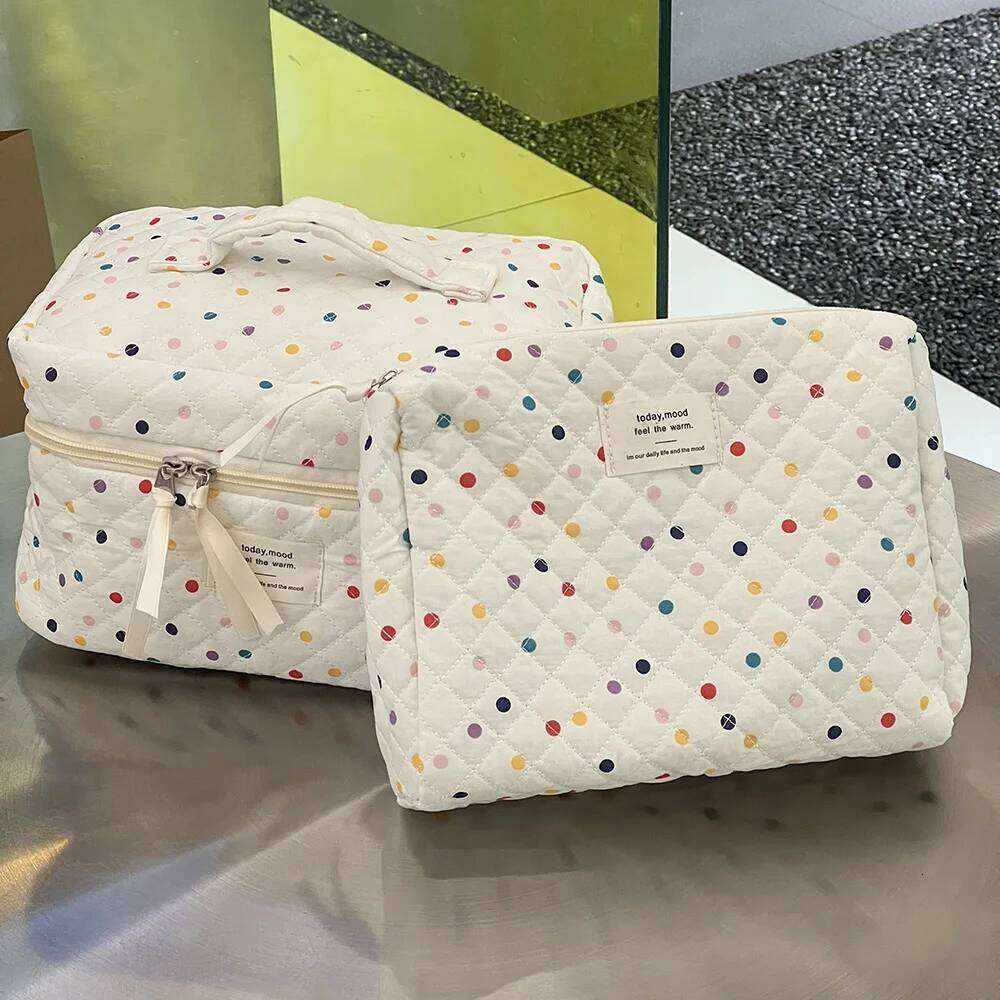 Women Colorful Dots Tote Makeup Storage Portable Travel Organizer Cosmetic Quilted Bag Handbag Ladies Pouch For Lipsticks Y260206