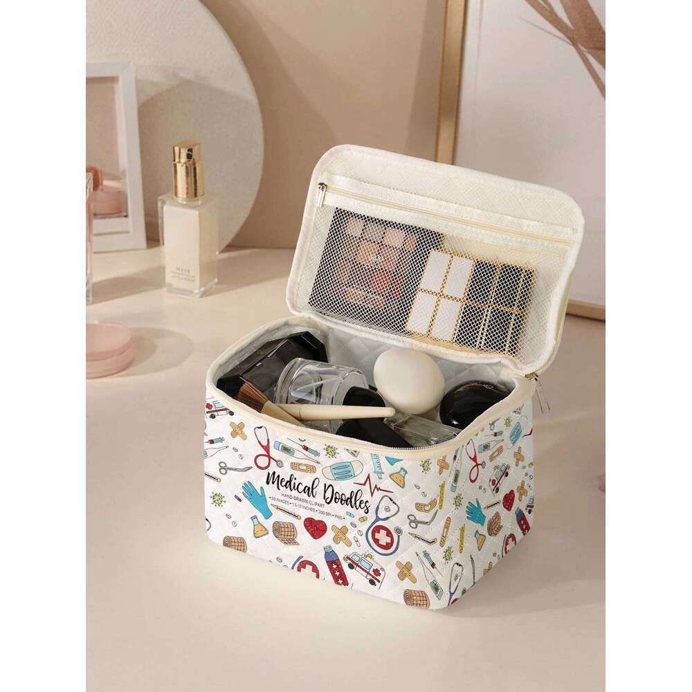 1pc, Portable cosmetics with medical supplies patterns, large capacity travel storage bags, cute and stylish makeup bags Y260206