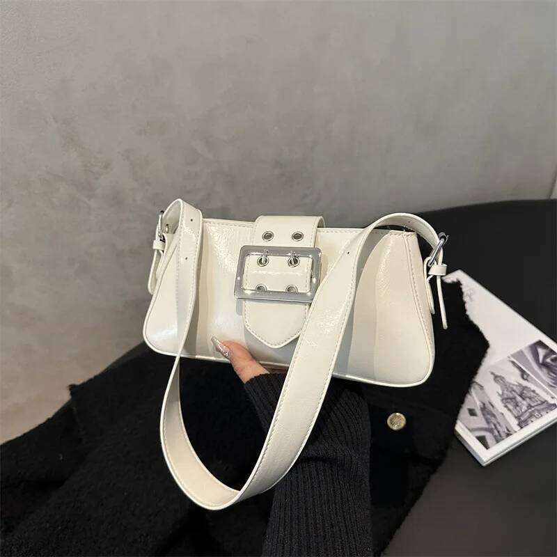 Vintage Lock Design PU Shoulder Bags for Women Simple Solid Color Ladies Underarm Bag Casual Femlae Phone Handbags Purse Y260205