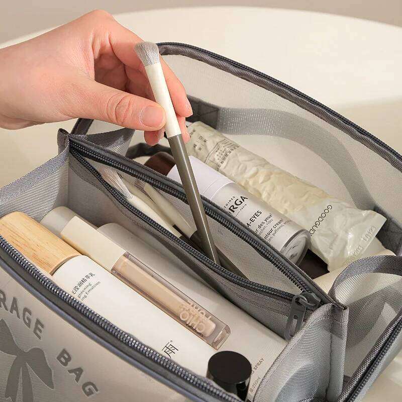 Mesh Makeup Bag Large Capacity Portable Cosmetic Pouch Multifunctional Travel Toiletries Organizer Y260206