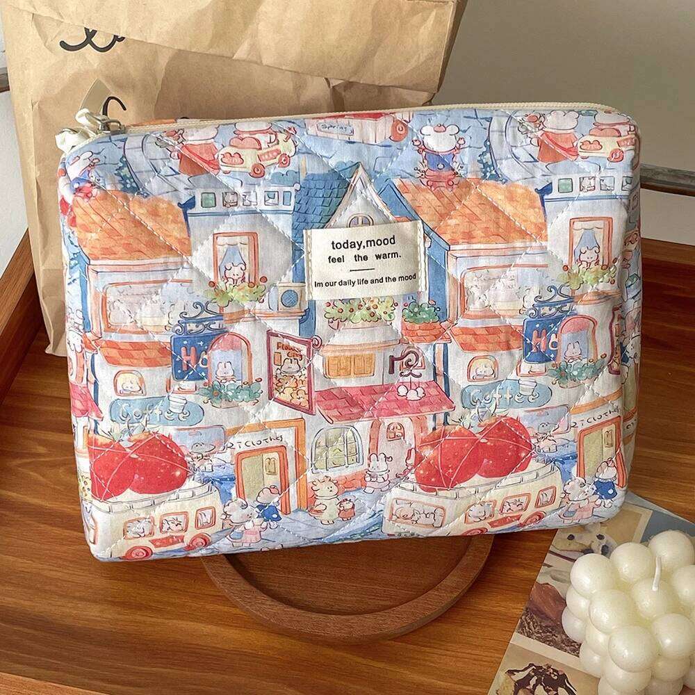 Cartoon Animals Pattern Makeup Quilted Women Portable Tote Lipstick Cosmetic Storage Handbag Ladies Vintage Zipper Pouch Bag Y260206