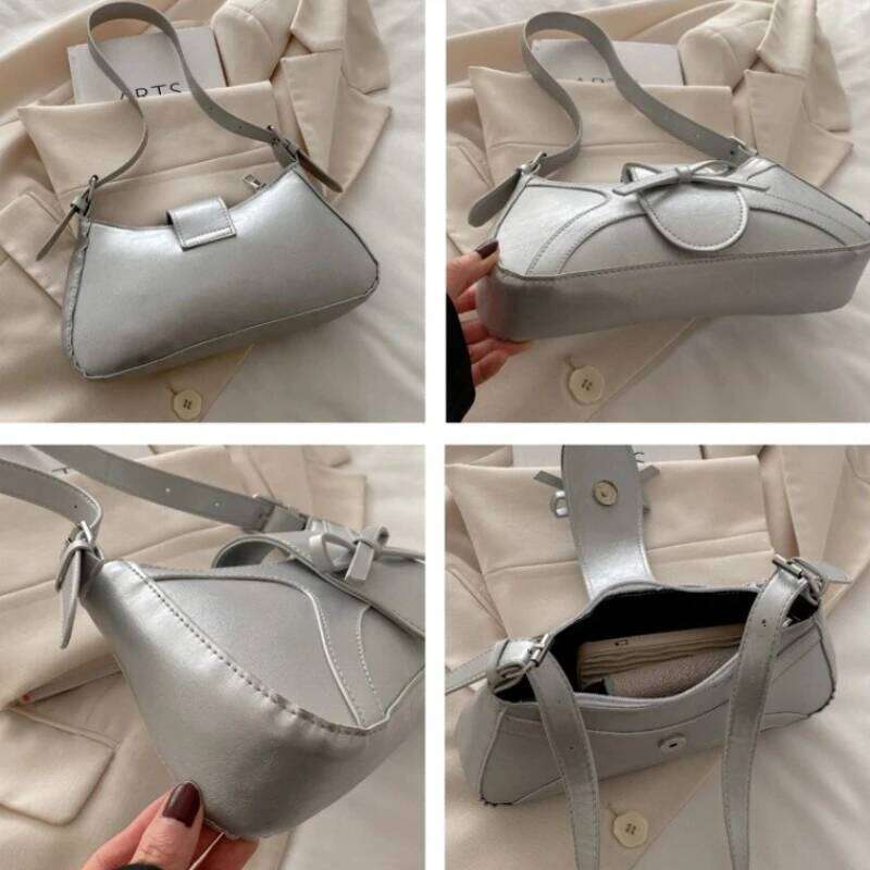 Sweet Bow Thread Design Women Shoulder Bags Simple Versatile Ladies Handbags Purse Portable Solid Color Female Pu Underarm Bag Y260205