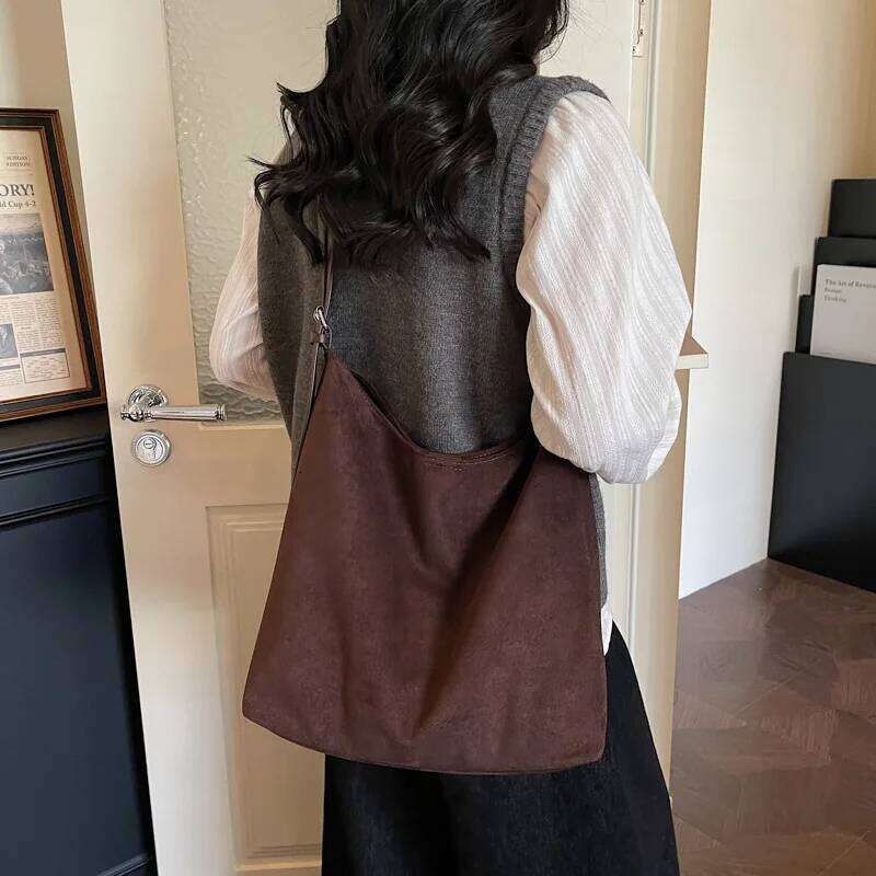 Fashionable Large Capacity Suede Shoulder Women Casual Retro Tote Handle Bag for Commute Texture and Versatile Storage Bags Y260204