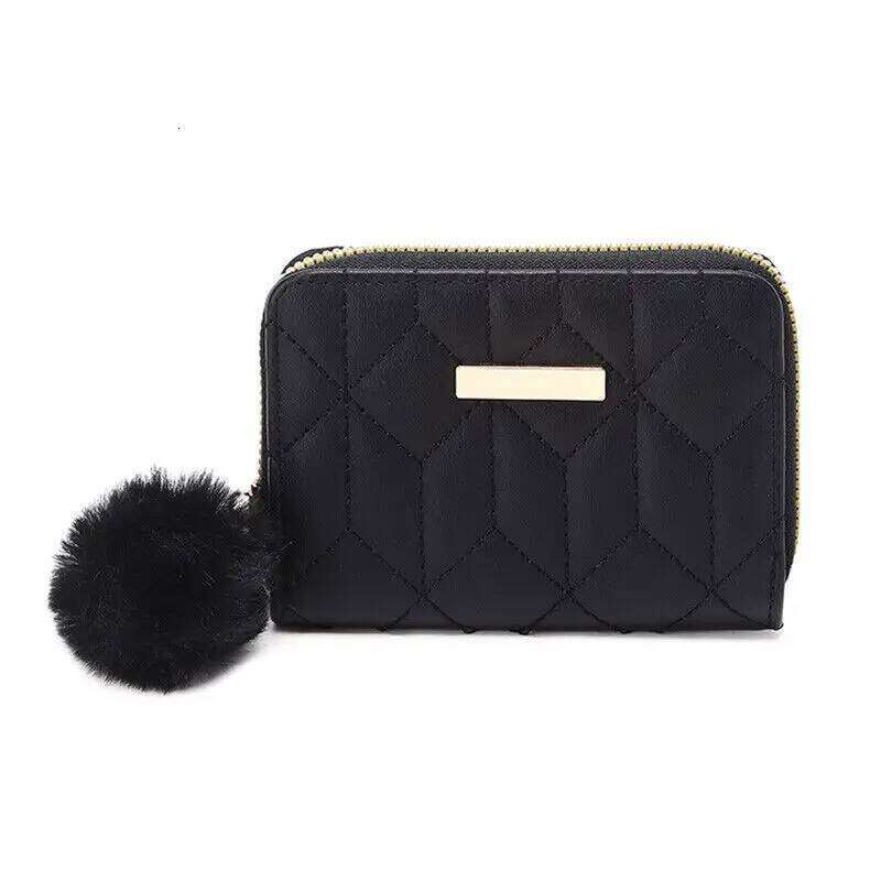 Bifold Purse Compact Size Pompom Ball Small Wallet Genuine Leather Credit Card Holder For Travel Accessory Daily Use Y260206