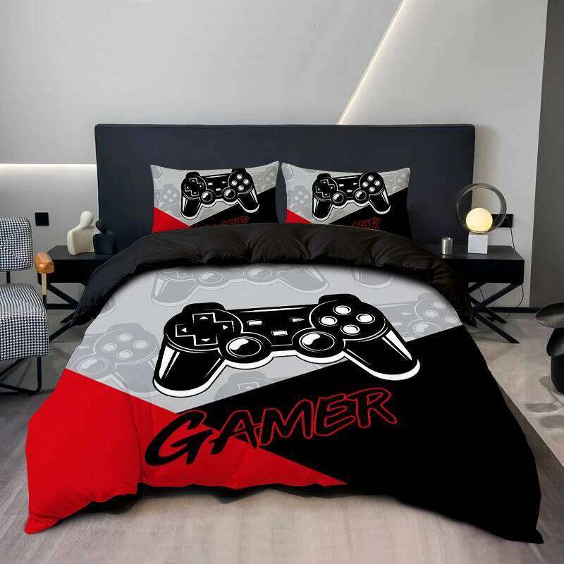 3PC Splicing Game Console Bedding Red Blue Black 100%Polyester 1duvet Cover 2Pillowcases Digital Printing No padding XJ260206