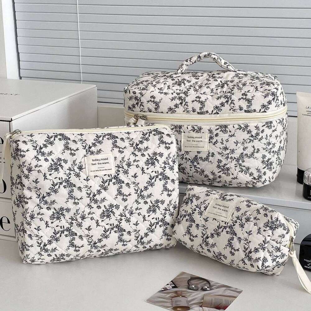 Fashion Ins Black Flower Women Quilting Bags Handbag Travel Organizer Cosmetic Makeup Storage Pouch Portable Zipper Tote Bag Y260206