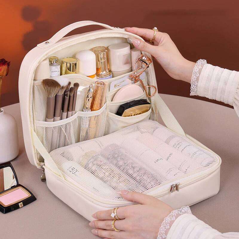 Tote Pu Fashion Women Travel Large Capacity Organizer Cosmetic Toiletry Pouch Detachable Double Layer Makeup Bag Y260206