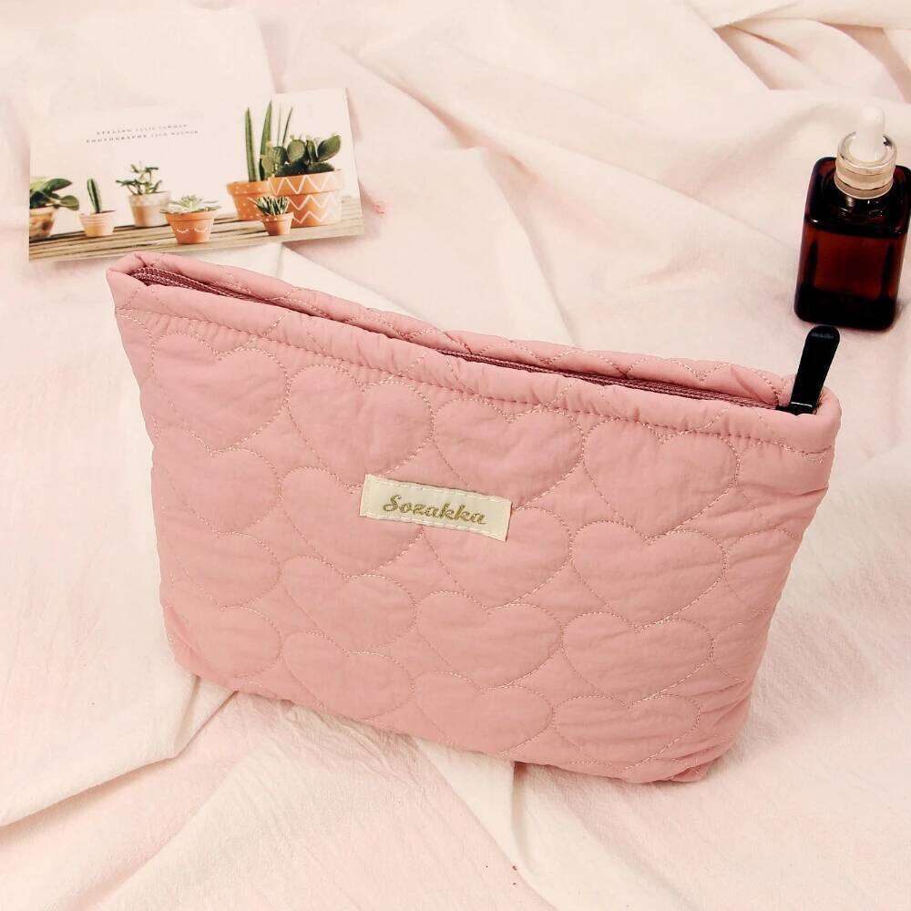 Fashion Macaroon Women Heart Quilting Makeup Large Capacity Cute Toiletry Cosmetic Storage Pouch Handbag Travel Make Up Bag Y260206